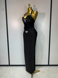 Women Sexy Black Sleeveless Backless Beading Bodycon Long Bandage Dress Evening Party Birthday Dress Elegant Knitted Vestidos i