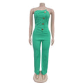 Women's Elegant Button Strapless Sleeveless Irregular Jumpsuits One Piece Metal Button Decor Overalls Outfit Night Clubwear