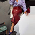 Women 2‑Piece Outfit Glossy Waxed Faux Leather Zip‑Up Jacket And High Waist Split Midi Skirt Set Fall Streetwear Matching Suit