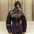Women's Chic Faux Leather Jacket Fashion Lapel Zipper Irregular Hem Waist Cropped Pu Coat Lady 2026 Spring Chic Street Outerwear