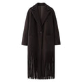 Solid Spliced Tassel Coat for Women Lapel Long Sleeve High Waist Temperament Minimalist Trench Female Fashion New