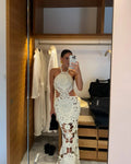 Sexy Hollow-out Crochet Dress Women Fashion Solid Sleeveless Backless Halter Maxi Dresses 2026 Summer Lady Vacation Lace Robe