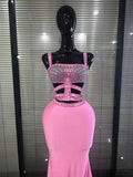 Sparkly Crystal Pink Silver Women Sexy Keyholes High Stretch Bodycon Maxi Gowns Dress Evening Party Celebrate Cocktail Outfit