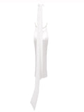 Elegant Solid Ribbon Women Halter Dress Off Shoulder Pearl Chain Backless Slim Female Maxi Dresses Wedding Gowns Chic Lady Robe