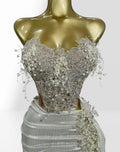 Beautiful 3D Petal Beaded Tube Top + Short Skirt Suit Party Stage Performance Photo Look Dress Vestido Cerimônia Mulher Elegante