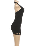 Metal Ring Hollow Decoration Dress Woman Halter Low-Neck Backless Skinny Peach Hip Midnight Sexy Fashion Mini Bodycon
