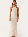 Fashion Backless Ruched Long Dress For Women Halter Lace Up Sexy Ruffle Dress Loose Female 2025 Summer New Vacation Dress