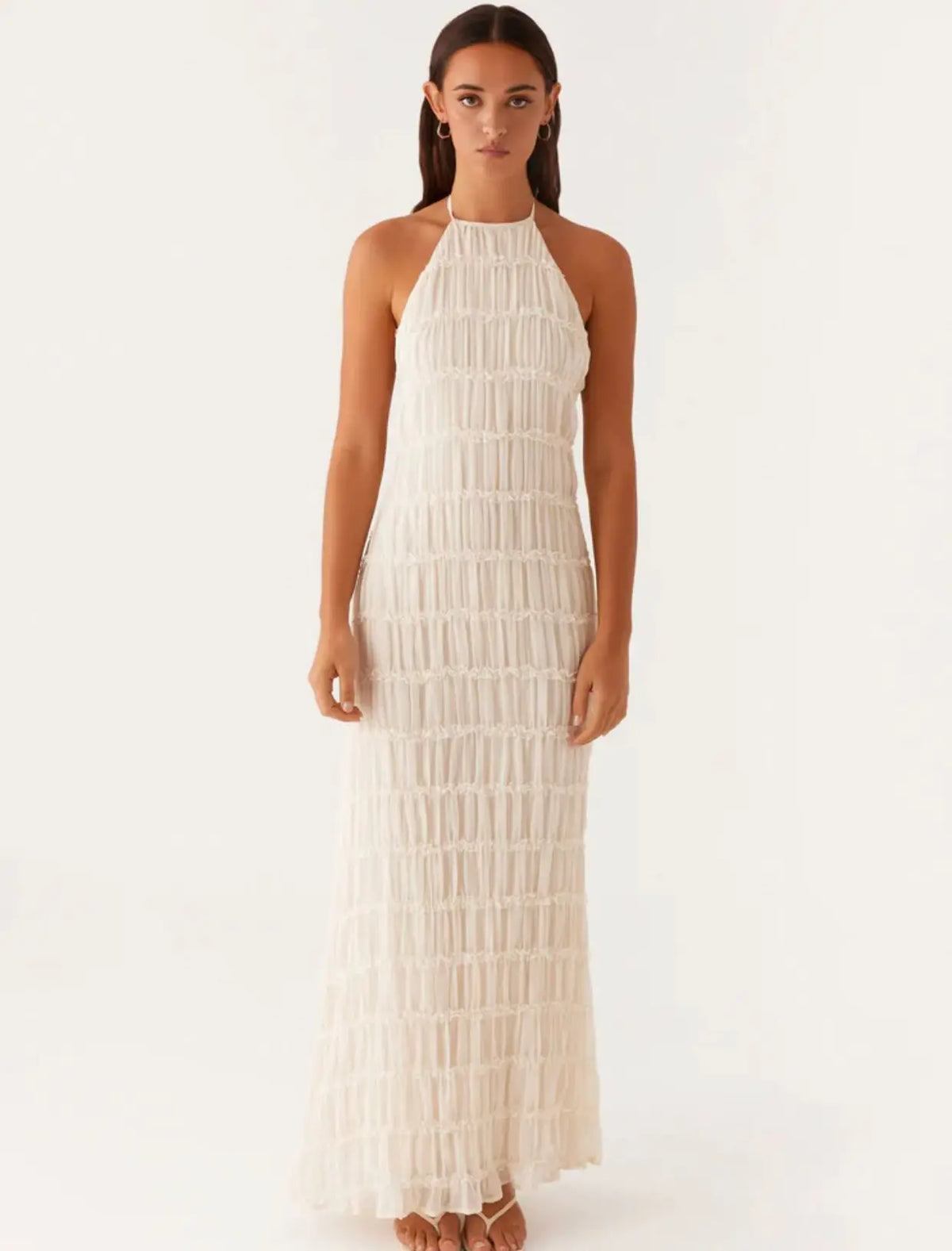 Fashion Backless Ruched Long Dress For Women Halter Lace Up Sexy Ruffle Dress Loose Female 2025 Summer New Vacation Dress