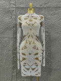 Shinning New High-end Elegant Evening Gown AB Rhinestones Pearls Luxury Long Sleeves Mesh Dress Women Cocktail party