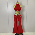 Luxury Rhinestone Red Sexy Cut Out Two Piece Pants Bandage Set 2026 Women Celebrity Designer Fashion Women's Set Stage Outfit
