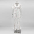 Printed Maxi Dress Women Elegant Slim V-Neck Short-Sleeve Evening Dress Summer New Casual Commuter Female Dress