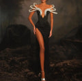 Luxury Designer Pearls V Neck Maxi Long Bandage Bodycon Dress Women Celebrity Evening Party Birthday Gowns Singer Stage Costumes
