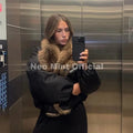 Trendy 2026 Fur Collar Bomber Jacket Women Winter Warm Padded Coat Parkas Luxury Brand Quilted Puffer Jackets Overcoats