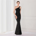 High Quality Women Design Maxi Dress Sexy One Shoulder Sequin Evening Dress Party Night Elegant Long Prom Dress Vestidos