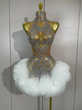 Diamonds Mesh Sexy See Through Cocktail Mini Dress Women Eveing Luxury Birthday Party Singer Nightclub Show Stage Costume