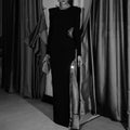 Solid Spliced Sequines Slimming Dresses for Women O Neck Long Sleeve Temperament Dress Female Fashion Style