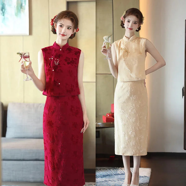New Chinese Style Improved Sleeveless Wedding Cheongsam Autumn New High-end Wedding Banquet Toast Dress Women Qipao Dress