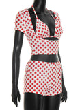 Sexy Dot Print 3 Piece Sets Women Chic Halter Bra Tops+Short Sleeves Crop Tops+Shorts Skinny Beach Vacation Clubwear