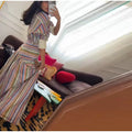 Boho Colorful Stripe Midi Skirt Set Turn Down Collar Single Breasted Long Sleeve Shirt Fitted Waist Flowy Women Skirts Outfits