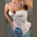 Sexy Women's Printed Fishbone Sling Top Slim Sleeveless Waist Cinched Strap Vest 2026 Summer Lady Holiday All-match Tops