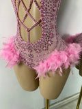 Luxury Women Sexy Shiny Crystal Feathers Hollow Out Bodysuit Nightclub Performance Dance Costume Nightclub Singer Stage Wear