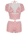 Sexy Dot Print 3 Piece Sets Women Chic Halter Bra Tops+Short Sleeves Crop Tops+Shorts Skinny Beach Vacation Clubwear