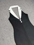Black Color Women Sexy Halter Backless V-Neck Bodycon Long Bandage Maxi Dress High Street Elegant Evening Party Wear