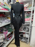Fashionable And Sexy Round-Neck Long-Sleeved Pleated Long Dress, Waist-Cinching And Slimming, For Dinner Parties
