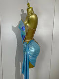 Sparkly Gold Sequin Sexy Top Two Pieces Set 2025 Women Celebrate Party Birthday NightClub Performance Dancer Show Stage Outfit