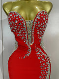 Sexy Strapless Shinning Rhinestones Bodycon Bandage Long Dress Women Fashion Celebrate Evening Party Vestido