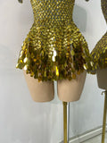 Sexy Women Short Sleeve Sparkly Sequins Stage Dress Luxury Evening Party Nightclub Performance Costume Stage Wear