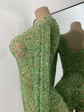 Sparkly Rhinestones Luxury Women Strecht Bodycon Sexy Long Sleeves Singer Performance Stage Nightclub Outfit Dancer Costume