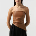 PU Leather Sexy Tube Top Pleated Waist Vest Women's Spring Fashion Solid High Street Zipper Irregular T Shirt Sleeveless