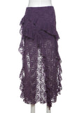 Tassels Women Skirts Chic Irregular Hem Multi-Layered Ruffles Lace Patchwork Summer Trend Skinny Versatile Bottoms