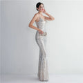 Women Strap Party Maxi Dress Sexy V Neck Evening Dress Celebrity Purple Sequin Dress Long Prom Formal Occasion  Dress