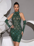 Women Luxury Sexy Mesh Crystal Diamonds sequin Mini Dress Birthday Party Costume Bar Nightclub Stage Performance Clothing
