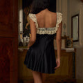 Solid Spliced Lace Up Slimming Dresses for Women Square Neck Sleeveless High Waist Mini Dress Female
