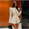 Black Shoulder Pad Two Piece Suit Chic Stand Collar Long Sleeve Hollow Slim Outfit 2026 Summer Office Dating Party Formal Suits
