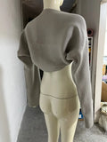Women's Ribbed Knit Turtleneck Cutout Shoulder Halter Vest Long-Sleeved Shawl 2-Piece Set Slim Y2K Sexy Street Autumn Top