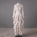 Solid Spliced Ruffles Folds Long Elegant Dresses for Women Lace Up Stand Neck Long Sleevs Tunic Temperament Dress Female