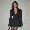 Lady Solid Waist Cinching Blazer Dress Fashion Full Sleeve Lapel V-neck Double Breasted Slim Vestidos 2026 Office Street Gown