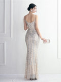 2025 Sequin Long Strap Evening Dress Party Etiquette Celebration Robe Dress Sleeveless V-neck Robe Sexy Gowns Maxi Dress