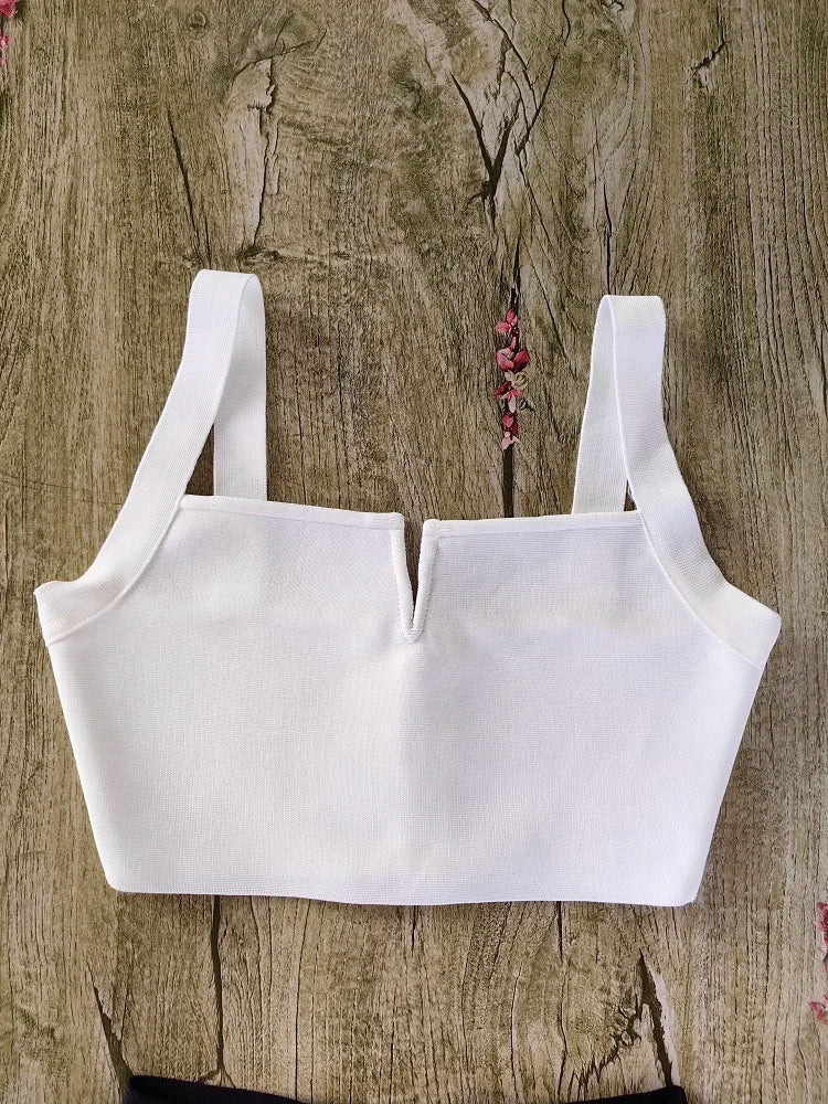 Sexy White Bandage Crop Top 2023 For Summer Women Lovely Girl Tight Mini Vest  XL Camis Top Bodycon Knitted Quality Tank