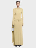 Women'S Metal Buckle Elegant Soft Dress Solid Spliced Folds Long Sleeved Slim Asymmetric Design Long Dress Female New