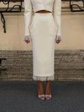 White Ruffle Stand Collar Peplum Skirt Set Romantic High Neck Long Sleeve Slim Co-ord 2026 Spring Wedding Dating Party Outfit