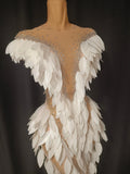 Elegant White Feather-Embellished Mermaid Gown Luxury Performance Costume Red Carpet Gala Singer Stage Formal Event Attire