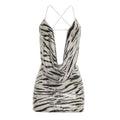 Sequins Patchwork 2 Piece Set Woman Zebra Stripes Swing Collar Backless Tank Tops+Mini Skirts Street Wild Style Suits