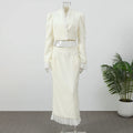White Ruffle Stand Collar Peplum Skirt Set Romantic High Neck Long Sleeve Slim Co-ord 2026 Spring Wedding Dating Party Outfit