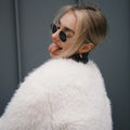 Winter Sweet Pink Cropped Faux Fur Coat Women Streetwear Ins Chic Girls Fluffy Fox Fur Jacket Female
