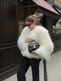 Fashion Luxury Cropped Faux Fur Coat Women's Winter 2025 Ins Hot Fluffy Short Faux Fur Jacket Street Style Warm Outwear